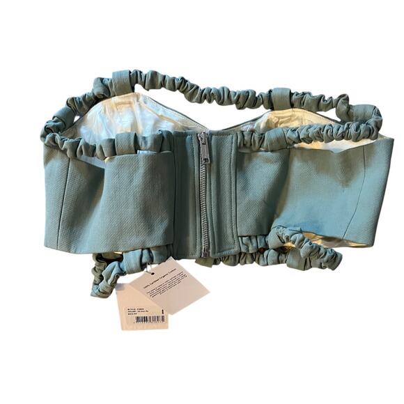 GANNI Women's Suiting Strapless Crop Top Green Bay 40 (8-10) NWT - Picture 9 of 11